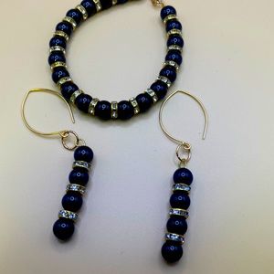 Hematite with gold, crystal spacers bracelet, and earrings set